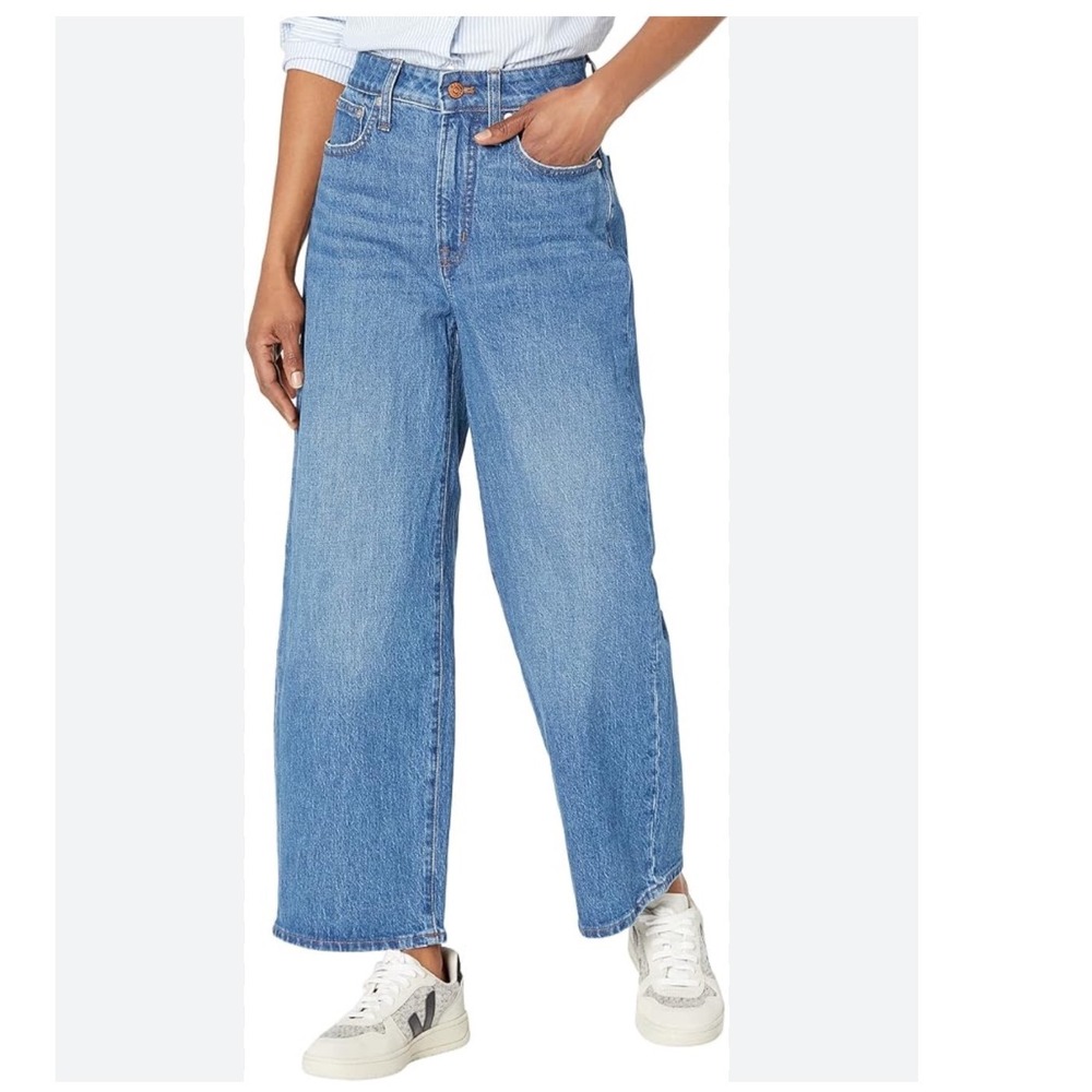 Madewell Curvy Perfect Vintage Wide-Leg Crop Jean Light‎ Wash Raw Hem Size 23